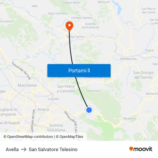 Avella to San Salvatore Telesino map