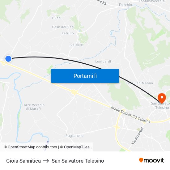 Gioia Sannitica to San Salvatore Telesino map