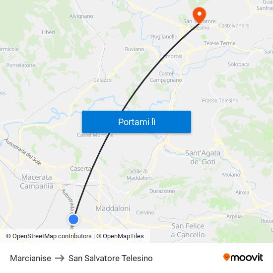 Marcianise to San Salvatore Telesino map