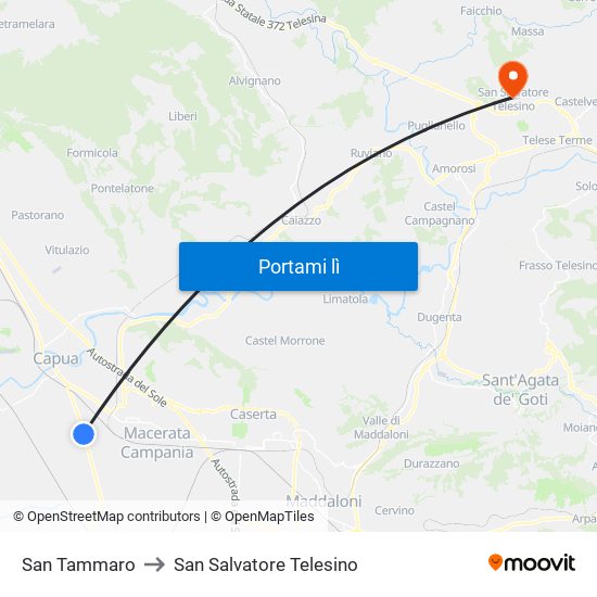 San Tammaro to San Salvatore Telesino map