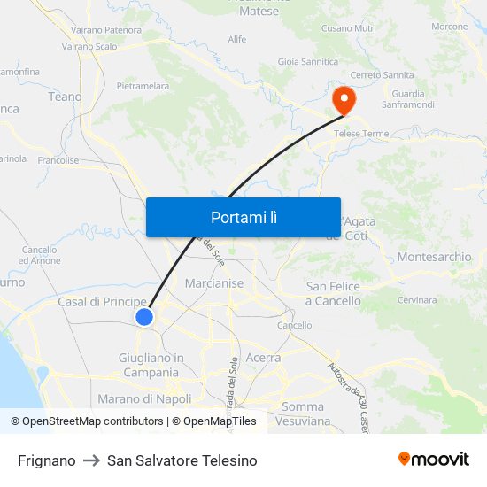 Frignano to San Salvatore Telesino map