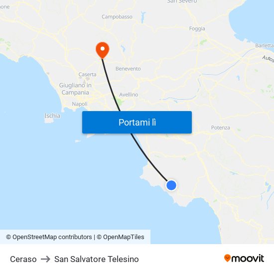 Ceraso to San Salvatore Telesino map