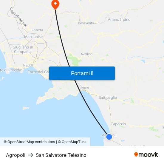Agropoli to San Salvatore Telesino map