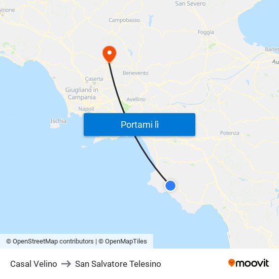 Casal Velino to San Salvatore Telesino map