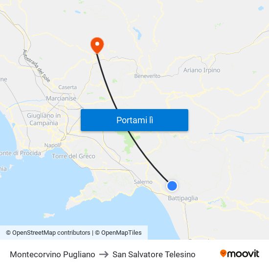 Montecorvino Pugliano to San Salvatore Telesino map
