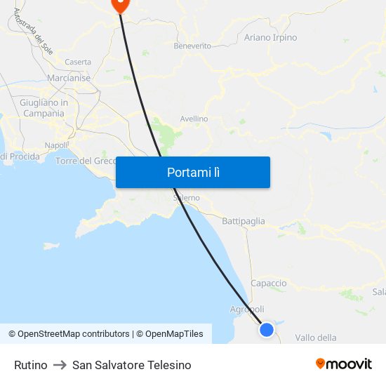 Rutino to San Salvatore Telesino map