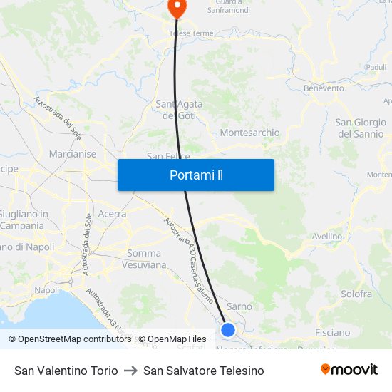 San Valentino Torio to San Salvatore Telesino map