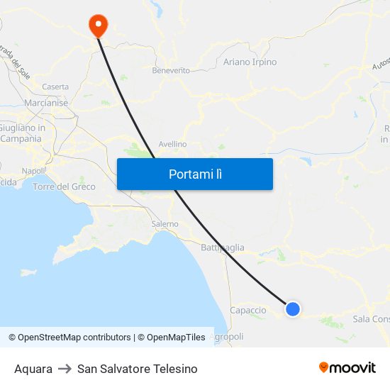 Aquara to San Salvatore Telesino map