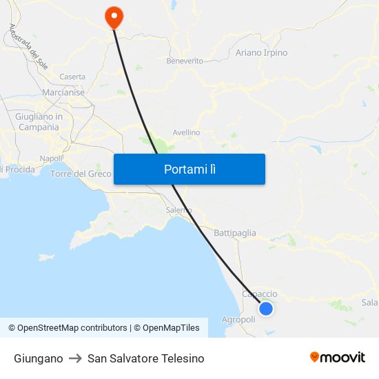 Giungano to San Salvatore Telesino map