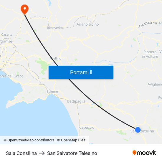 Sala Consilina to San Salvatore Telesino map
