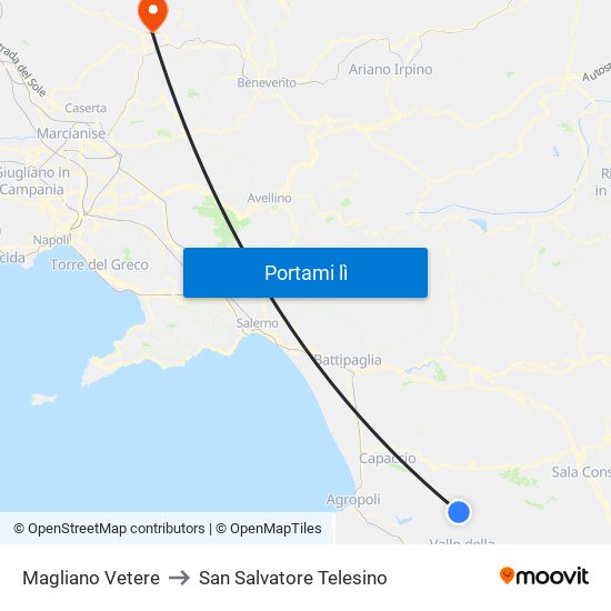 Magliano Vetere to San Salvatore Telesino map