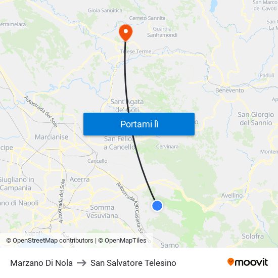 Marzano Di Nola to San Salvatore Telesino map