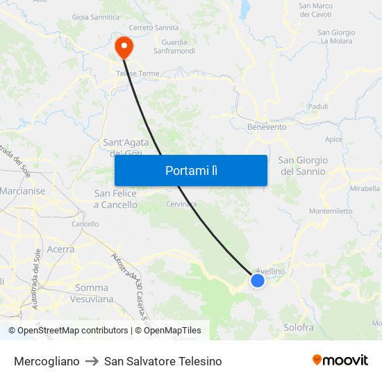 Mercogliano to San Salvatore Telesino map