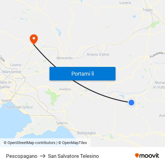 Pescopagano to San Salvatore Telesino map