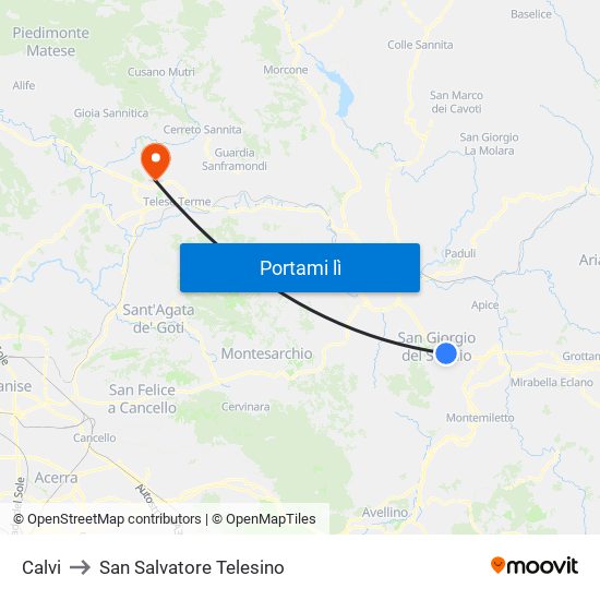 Calvi to San Salvatore Telesino map