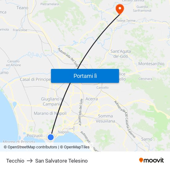 Tecchio to San Salvatore Telesino map