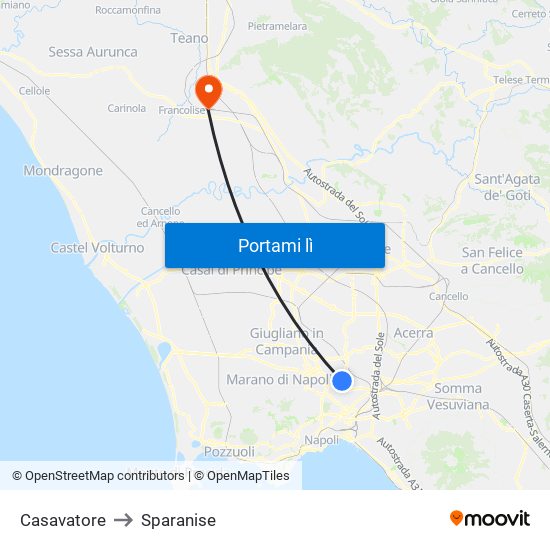 Casavatore to Sparanise map