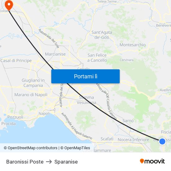 Baronissi Poste to Sparanise map