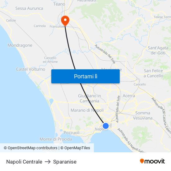 Napoli Centrale to Sparanise map