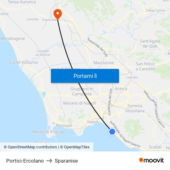 Portici-Ercolano to Sparanise map