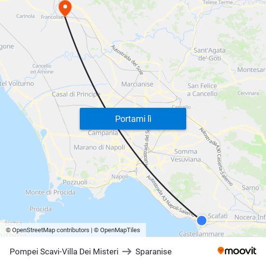 Pompei Scavi-Villa Dei Misteri to Sparanise map