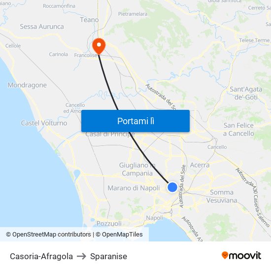 Casoria-Afragola to Sparanise map