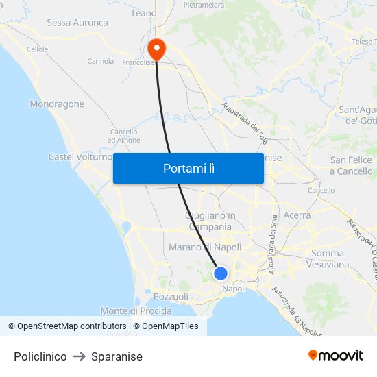 Policlinico to Sparanise map