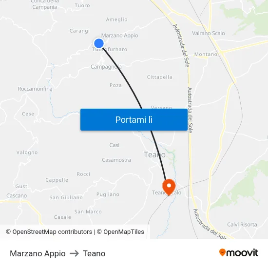 Marzano Appio to Teano map