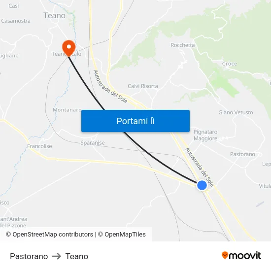 Pastorano to Teano map