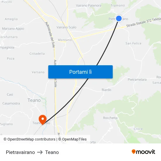 Pietravairano to Teano map