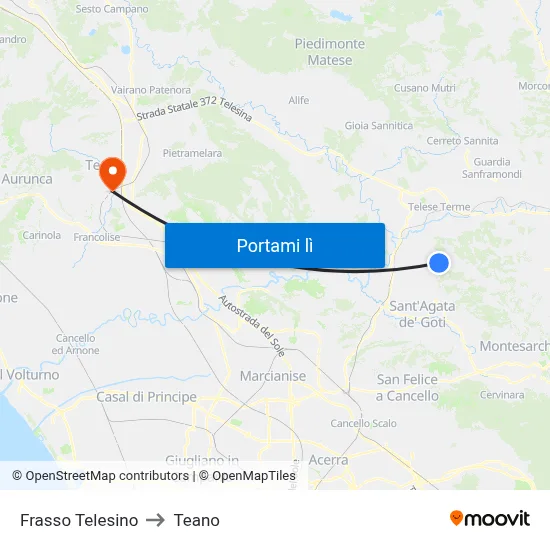 Frasso Telesino to Teano map