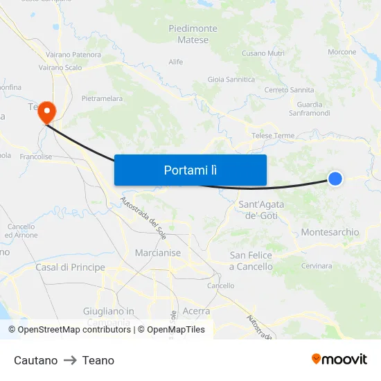 Cautano to Teano map