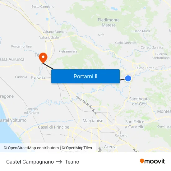 Castel Campagnano to Teano map