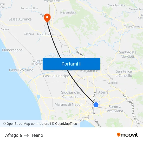 Afragola to Teano map