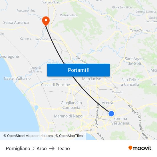 Pomigliano D' Arco to Teano map