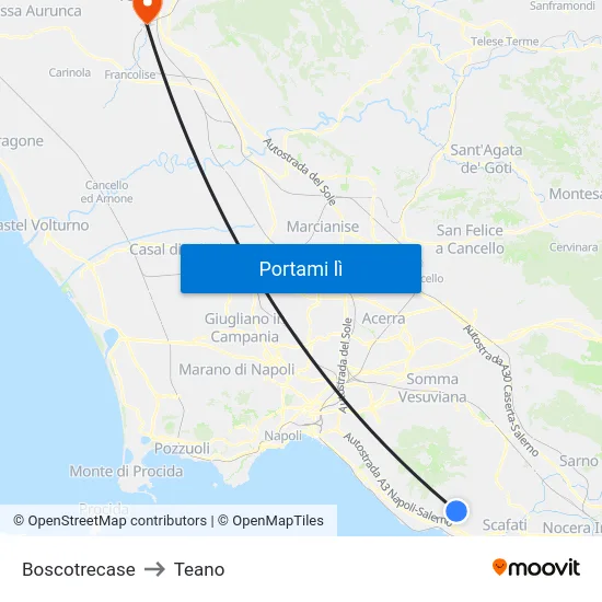 Boscotrecase to Teano map