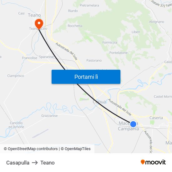 Casapulla to Teano map