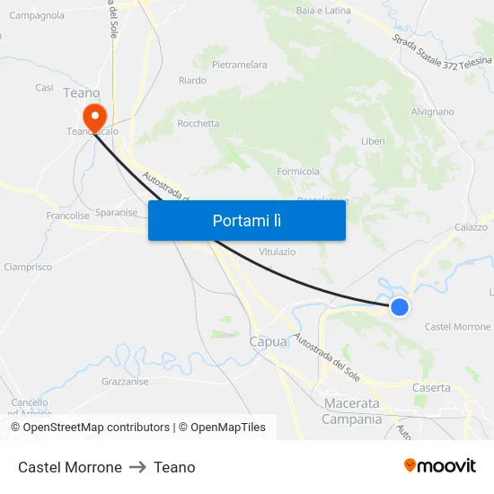 Castel Morrone to Teano map
