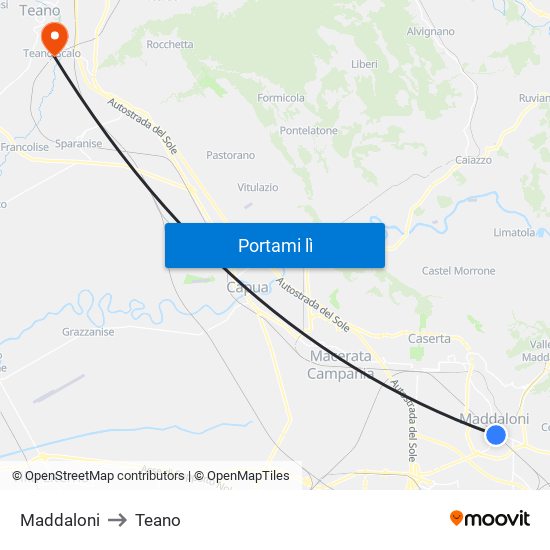 Maddaloni to Teano map