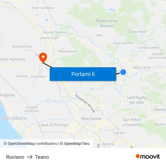 Ruviano to Teano map