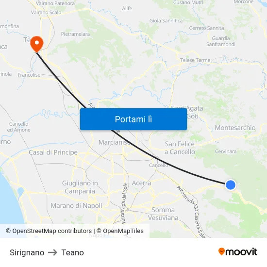 Sirignano to Teano map