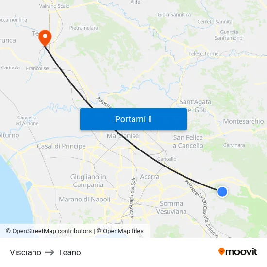 Visciano to Teano map