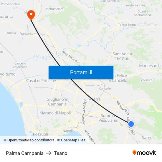 Palma Campania to Teano map