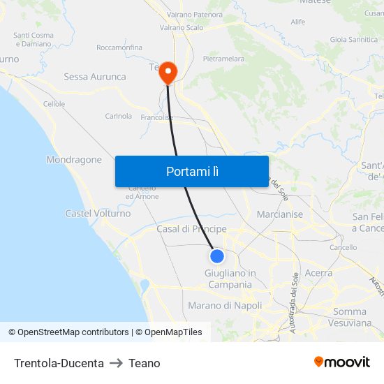 Trentola-Ducenta to Teano map