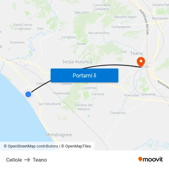 Cellole to Teano map