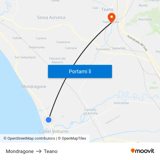 Mondragone to Teano map