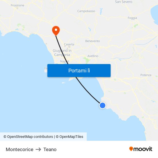 Montecorice to Teano map