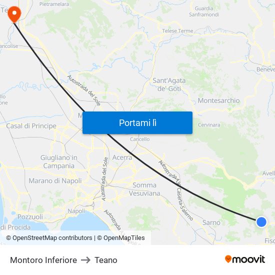Montoro Inferiore to Teano map