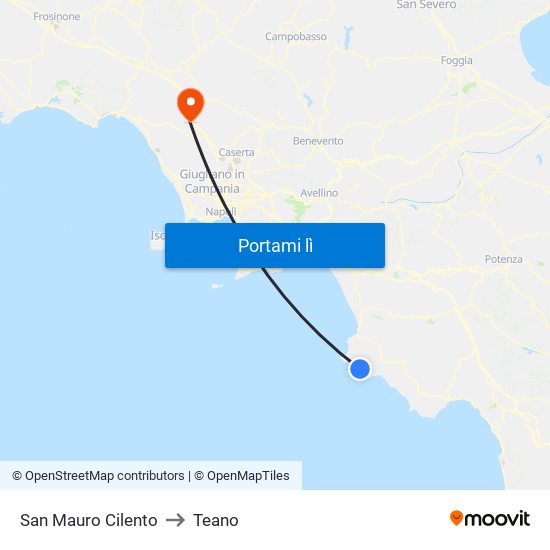 San Mauro Cilento to Teano map