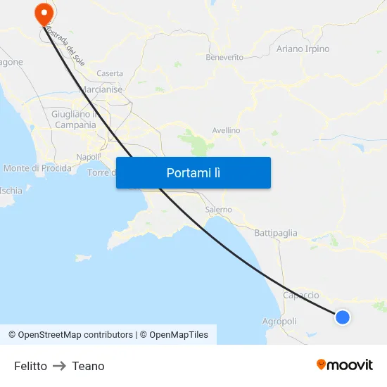 Felitto to Teano map